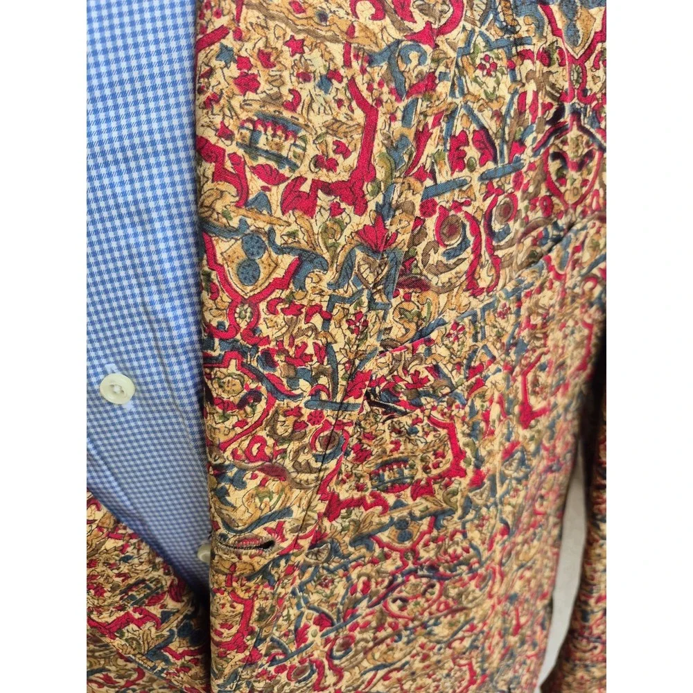 Vintage Massey's Charka Batik Blazer Mens Handwoven Tan Red Gold Sport Coat 43 R